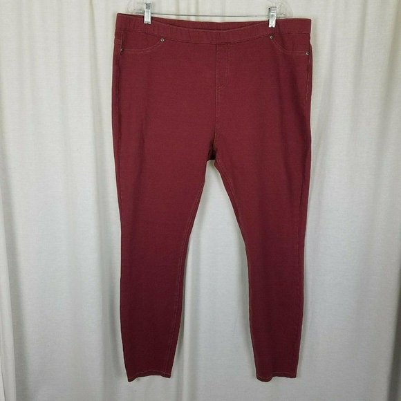 Evy's Tree Denim Skinnies Ponte Pants Skinny Jeans Jeggings Leggings Maroon 2X - Picture 1 of 8